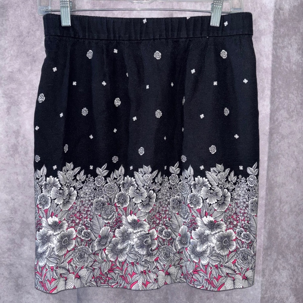 J.Jill Womens 6 Petite Black Floral Cottagecore Stretch Waist Skirt - Picture 2 of 8